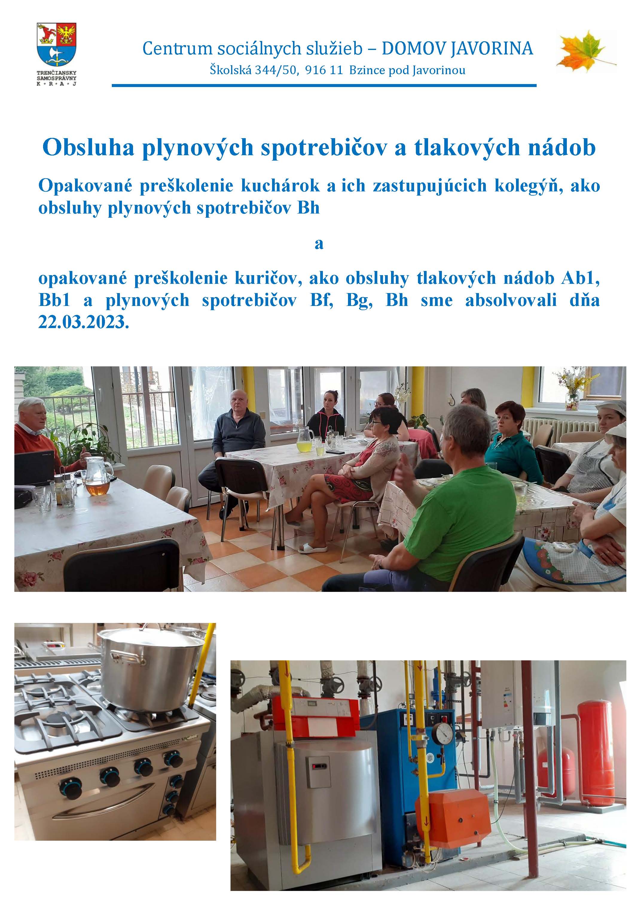 Preškolenie obsluhy plyn tlak